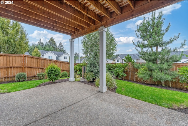 view of patio with a fenced backyard and a residential view