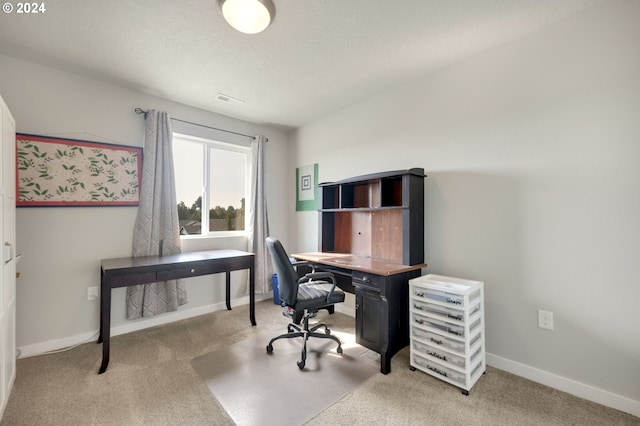 home office with light carpet