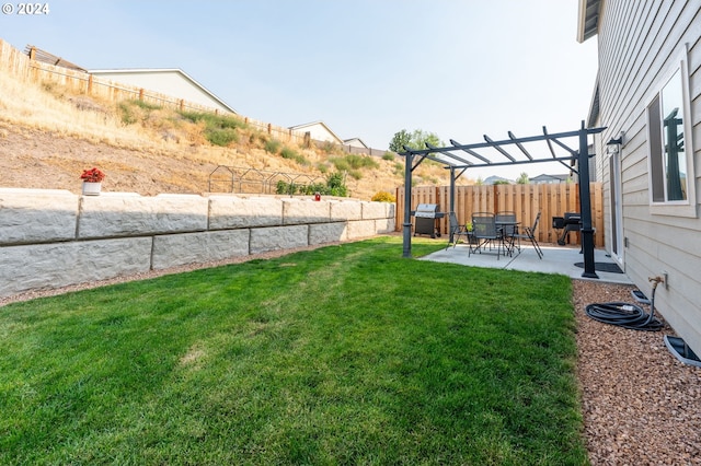 view of yard featuring a pergola and a patio area