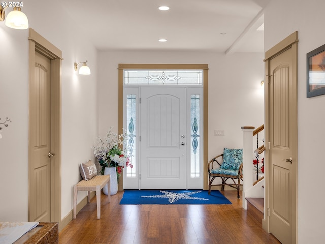32227 Seascape Ln, Cannon Beach, OR 97110 - entrance foyer with wood finished floors, recessed lighting, and baseboards