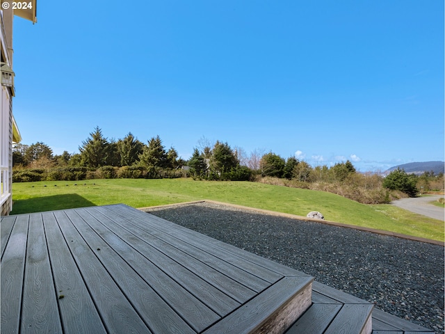 wooden terrace featuring a yard