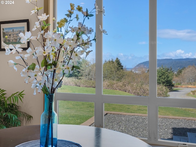 interior space featuring a mountain view