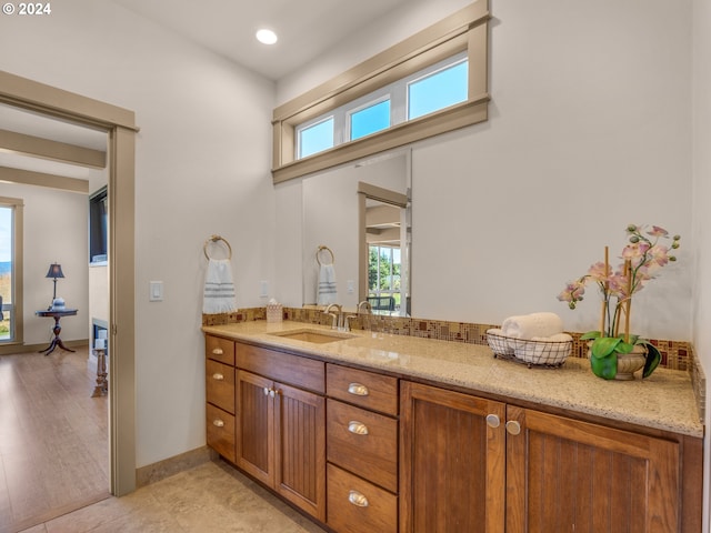 32227 Seascape Ln, Cannon Beach, OR 97110 - bathroom with vanity, baseboards, and recessed lighting