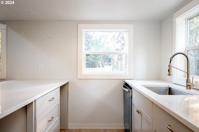 kitchen featuring dishwasher, sink, and gray cabinets