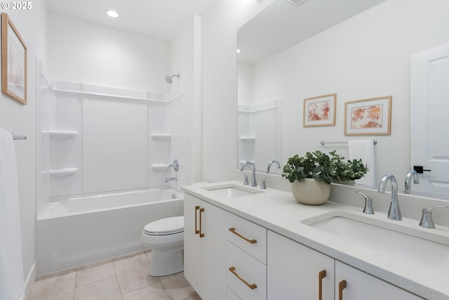 15708 NW Raywood Ln Unit L 24, Portland, OR 97229 - bathroom featuring double vanity, toilet, tile patterned flooring, washtub / shower combination, and recessed lighting