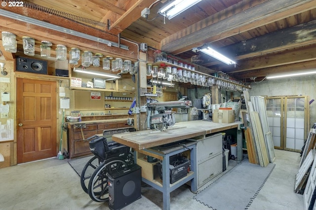 basement featuring a workshop area