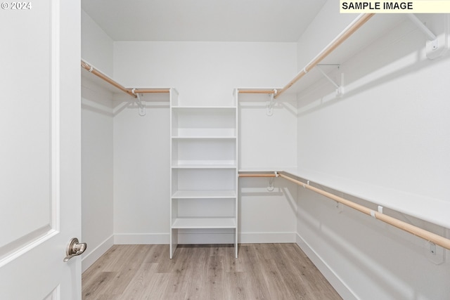 spacious closet with light hardwood / wood-style flooring