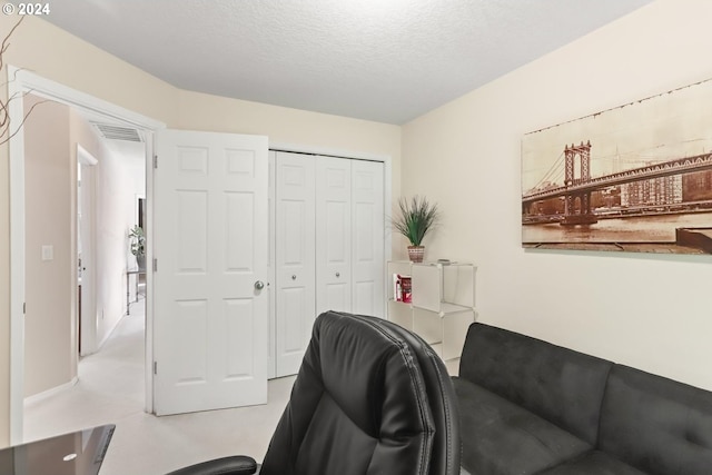 home office with a textured ceiling