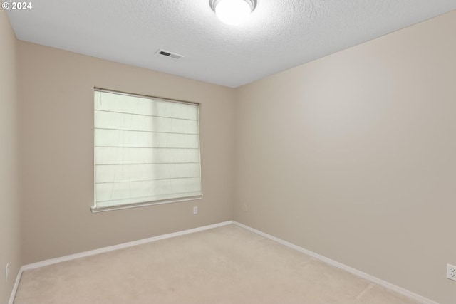 empty room featuring light carpet and a textured ceiling