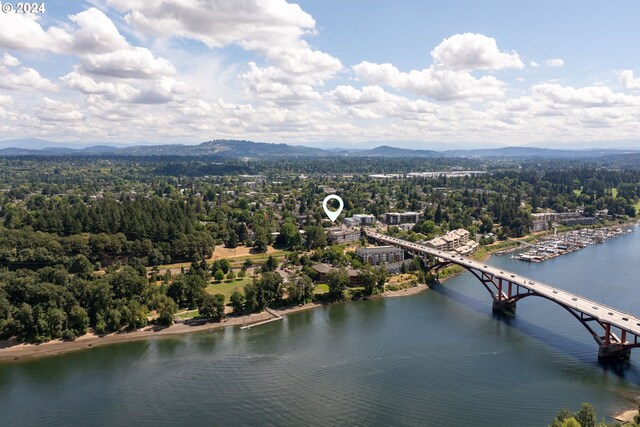 aerial view with a water and mountain view