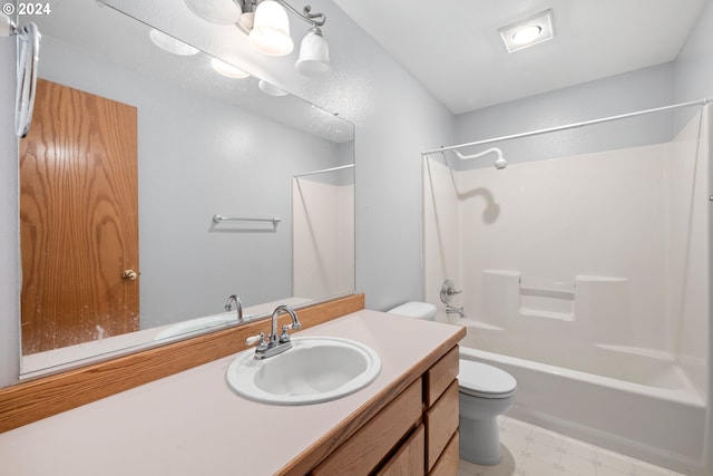 full bathroom with toilet, bathtub / shower combination, and vanity