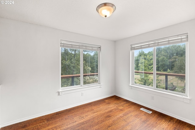 empty room with hardwood / wood-style flooring and plenty of natural light