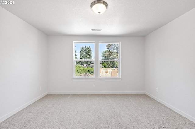 empty room with carpet and a textured ceiling