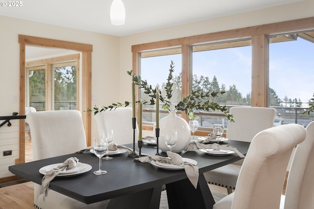 dining space with light hardwood / wood-style floors