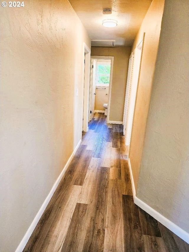 hallway with hardwood / wood-style flooring