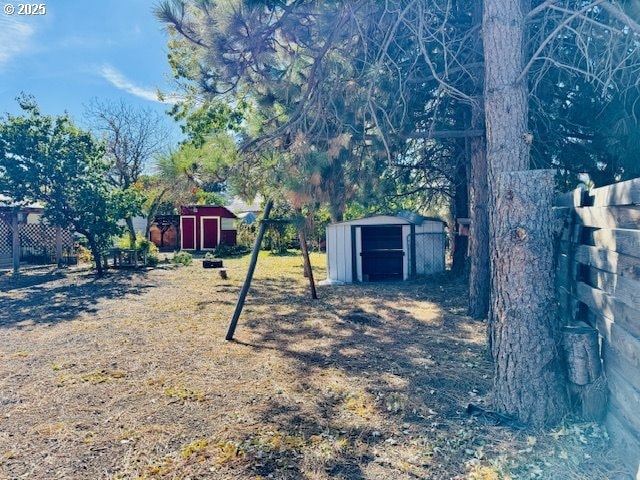 view of yard featuring a shed