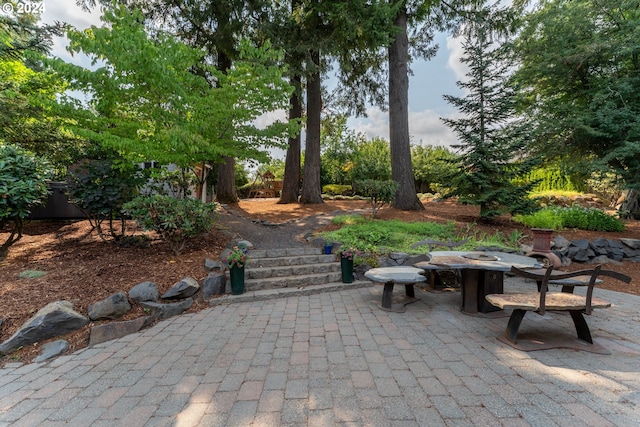 view of patio / terrace with a fire pit