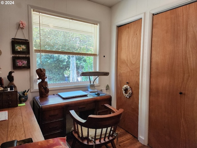 office area with wood finished floors