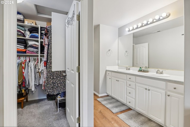 bathroom with vanity and wood-type flooring