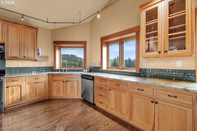 kitchen featuring light wood-type flooring, stainless steel appliances, plenty of natural light, and sink