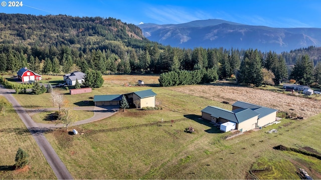 bird's eye view featuring a mountain view and a rural view