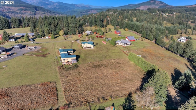 drone / aerial view featuring a mountain view