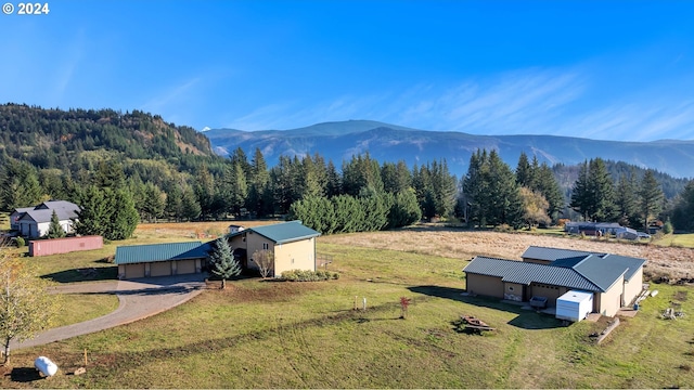 birds eye view of property with a mountain view