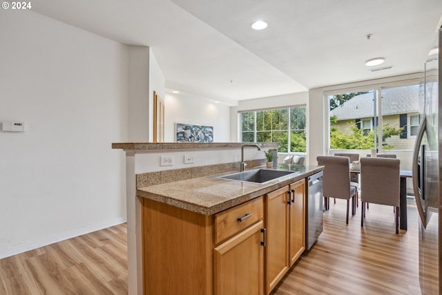 kitchen featuring stainless steel appliances, light hardwood / wood-style floors, and sink