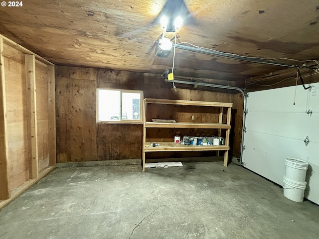 garage with wooden walls