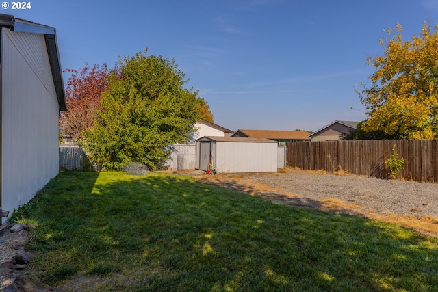 view of yard with a storage unit