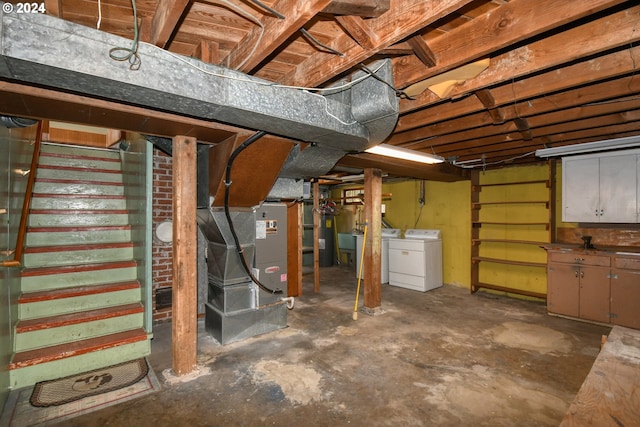 basement with independent washer and dryer and heating unit