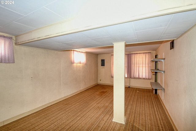 basement with light carpet