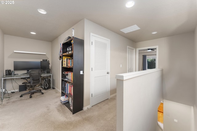 view of carpeted home office