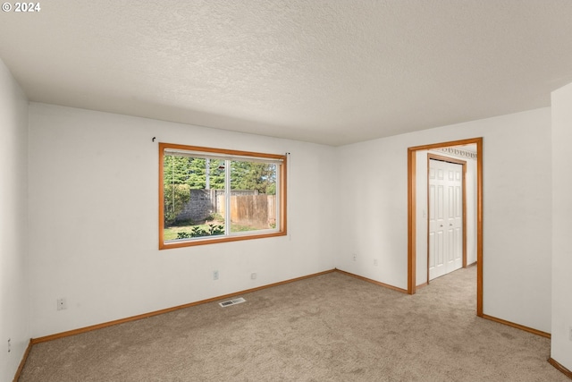 empty room featuring light colored carpet and a textured ceiling