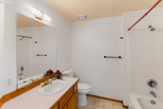 full bathroom with vanity, toilet, and shower / bathing tub combination