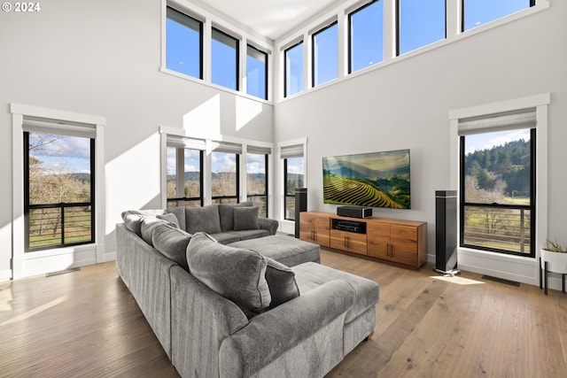 living room with plenty of natural light and light wood-type flooring