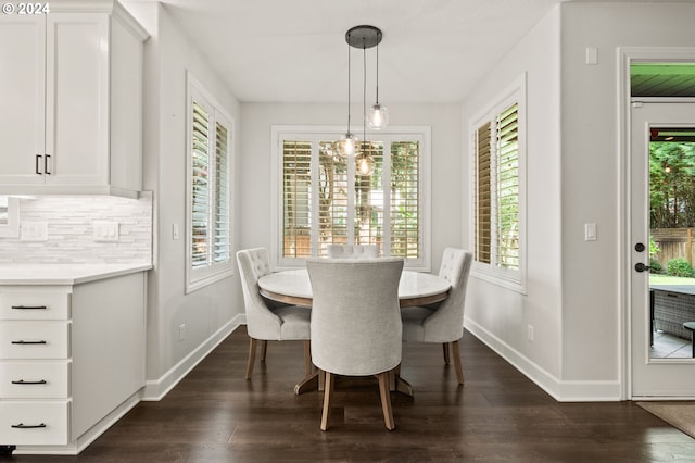 dining space featuring dark wood-type flooring