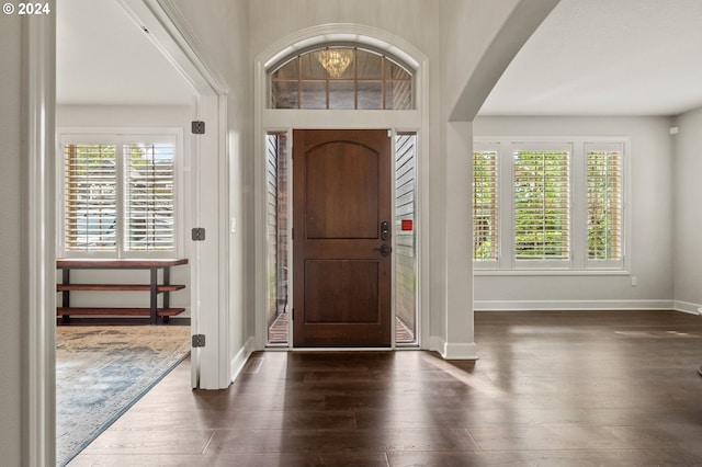 foyer with dark hardwood / wood-style flooring