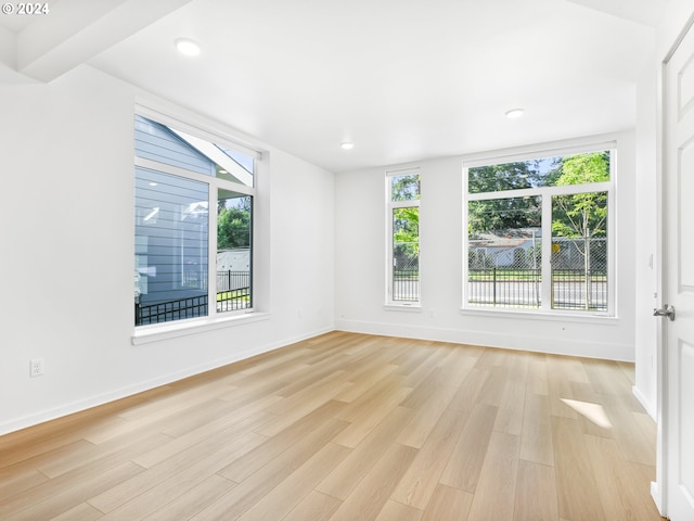 empty room with light hardwood / wood-style flooring and a healthy amount of sunlight