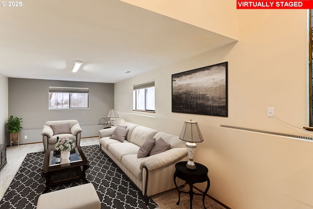 carpeted living room with a wealth of natural light