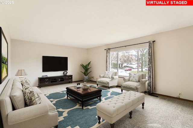 living room with light colored carpet