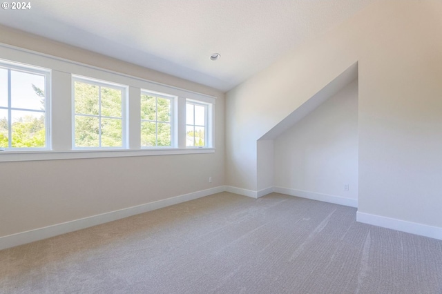 additional living space with carpet floors, vaulted ceiling, and a healthy amount of sunlight