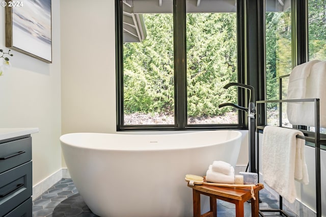 bathroom featuring a tub, a healthy amount of sunlight, and vanity