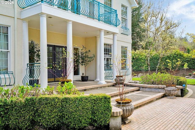 doorway to property with a balcony