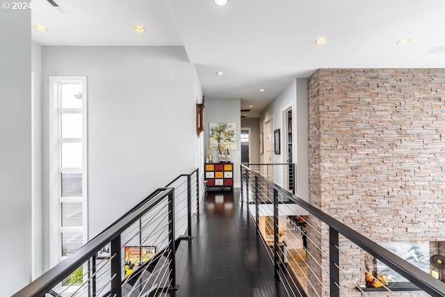 3425 NW Fairway Heights Dr, Bend, OR 97703 - hall with an upstairs landing, recessed lighting, and wood finished floors