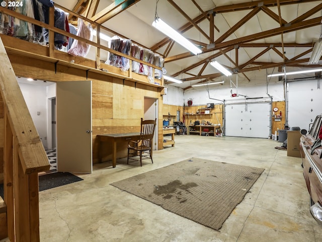 garage featuring a workshop area