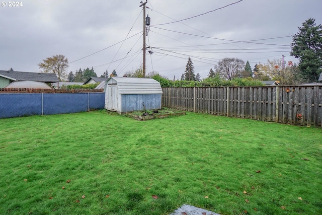 view of yard with a shed