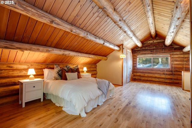 96 Mount Adams Rd, Trout Lake, WA 98650 - bedroom with rustic walls, light wood-type flooring, and wooden ceiling