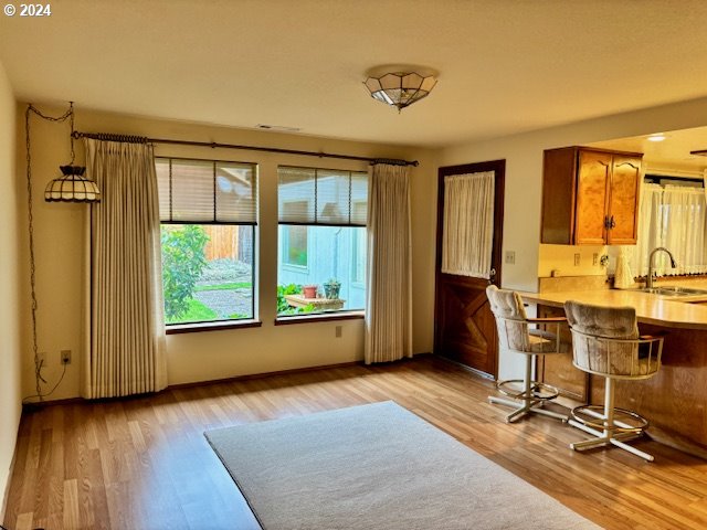 kitchen with light hardwood / wood-style flooring and sink