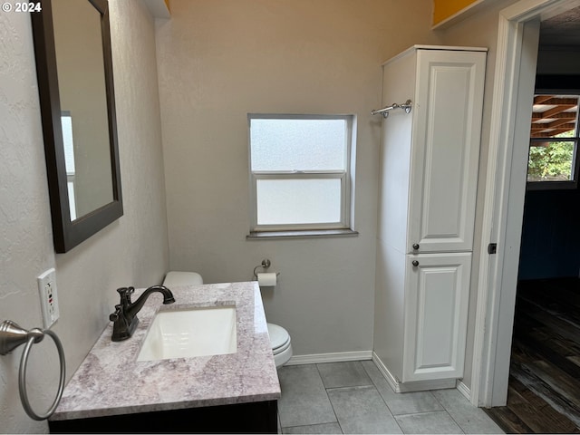 bathroom featuring hardwood / wood-style floors, vanity, and toilet